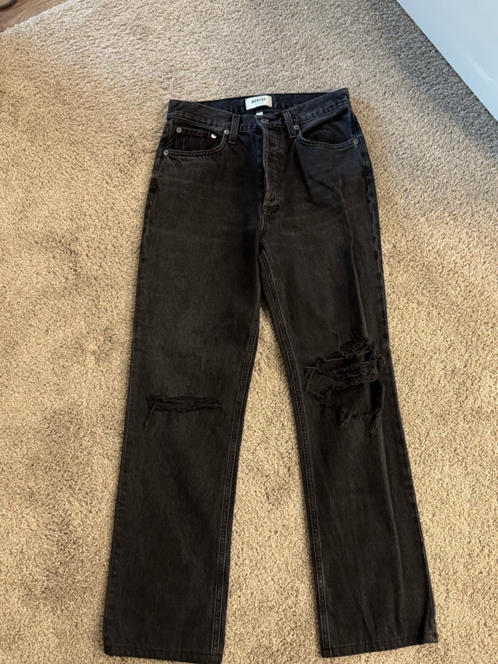 Agolde Black Distressed Boyfriend Jeans